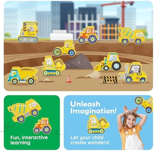 PicassoTiles Magnetic Tile Building Blocks Add On 8 Magnetized Action Figures Construction Vehicles & Zoo Animal Theme Compatible with Magnet Tiles Sets STEM Learning Toy for Boys & Girls Age 3+ PTA21 - Image 5