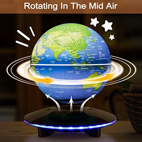 Yegvea Magnetic Levitation Globe, Levitating Globe Lamp World Map Floating & Spinning in the Air for Educational Piece for Kids (blue, 6 inch) - Image 3