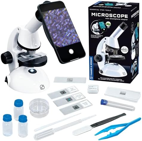 The Thames & Kosmos Microscope Essential STEM Tool with Smartphone Adapter to Capture & View Microscopic Images, Entry-Level Student Science Device, 60x to 600x Magnification & 45 Accessories by Unknown