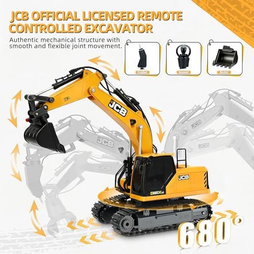 BRRRRT 3-in-1 Remote Control Excavator,14-Channel RC Excavator with Drill Bit, Grab Bucket & Digging Hook, JCB Official Licensed 14-Inch Construction Vehicles with Lights & Sounds for Kids Ages 3+ - Image 3