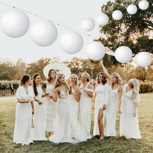 Paper Lanterns Party Decorations White Round Hanging Lanterns Chinese Japanese Paper Lantern Lamp for Bridal Showers Wedding Birthday Home Party Supplies, Set of 6 PCS - Image 5
