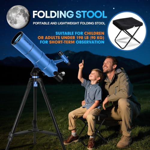 Dianfan Telescope for Kids & Adults, 90mm Aperture 550mm Astronomical Professional Telescope for Adults High Powered, Portable Travel Telescopes for Beginners with Tripod & Adapter, Bag, Folding Stool - Image 2