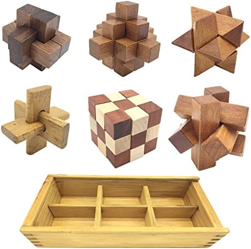 Guaishou 6-in-One 3D Luxury Wooden Brain Puzzle Teaser Kongming Lock for Teens and Adults Includes Storage Box by Guaishou