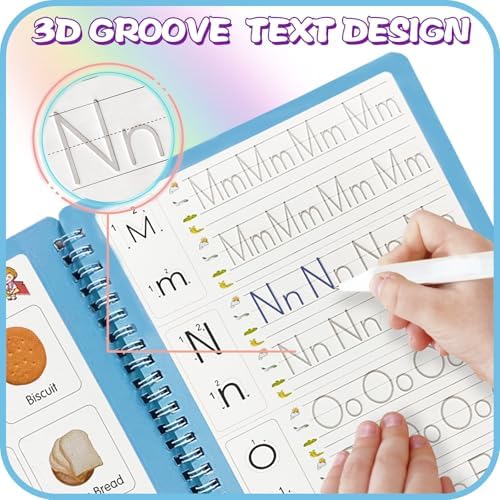 Upgraded Large Size Magic Practice Copybook for Kids, Reusable Writing Practice Book, Preschool Copybook (4 Books with Pens) - Pink Bag - Image 5