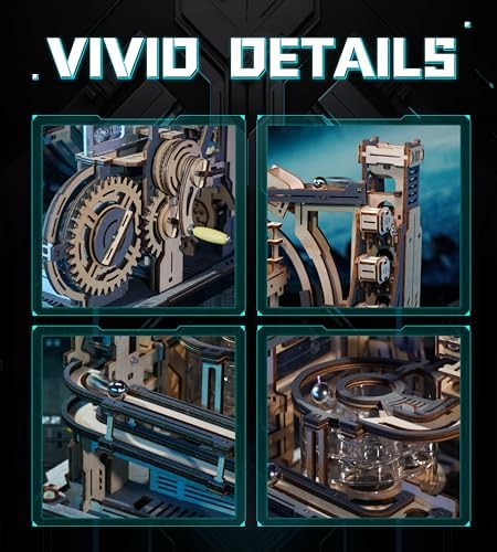 ROBOTIME Motorized Wooden Puzzles for Adults - 3D Puzzles for Adults LGC01 Marble Spaceport - Wooden Marble Run Model to Build - Space/STEM/Engineering Gift - Image 4