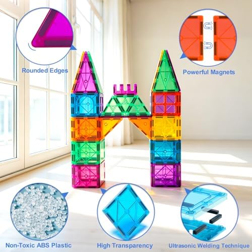 Bmag Magnetic Tiles, 67 PCS with 1 Car Building Blocks for Toddlers, 3D Magnet, STEM Educational Learning Building Blocks for Kids Children, Stacking Montessori Toys Gifts for Boys Girls - Image 3