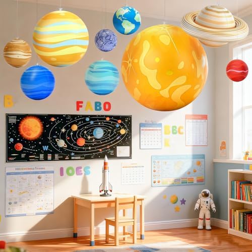 Inflatable Solar System Planets with LED Lights,Solar System for 9 Hanging Planets with Remote Control Space Themed Classroom Decor, Room Decoration, Birthday Party Supplies - Image 2
