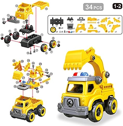 4-in-1 Take Apart Car Toys for Boys, DIY Engineering Construction Trucks - Image 6