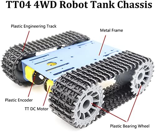 Robot Tracked RC Tank Chassis Kit with 4pcs DC TT Motors for Arduino UNO R3/ Raspberry Pie/STEAM Education, TT04 Metal Crawler Smart Tank Car Chassis Platform for Adults (Blue) - Image 3