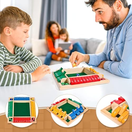 Shut The Box Game 2-4 Players Classic Dice Board Game 10 Numbers Table Math Games Traditional Wooden Family Game for Night Pub Bar Classroom Travel Improves Mathematical Skills - Image 2