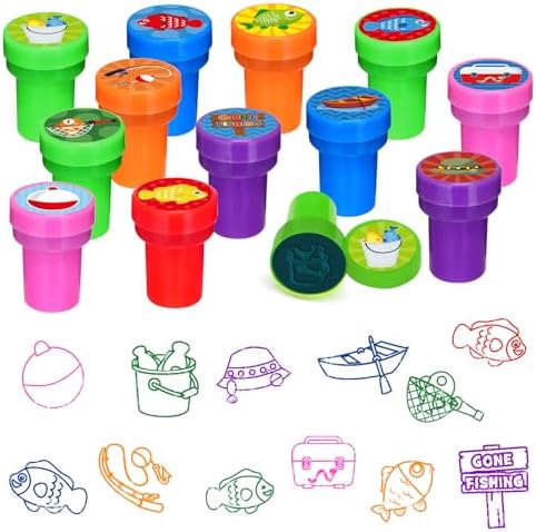 Cinrobiye 24 Pcs Gone Fishing Stampers Party Favor Set, Cute Fishing Theme Stamps for Kids Birthday Party, Classroom Rewards, Carnival Prizes, Goody Bag Fillers, Outdoor Adventure Party Supplies by Cinrobiye