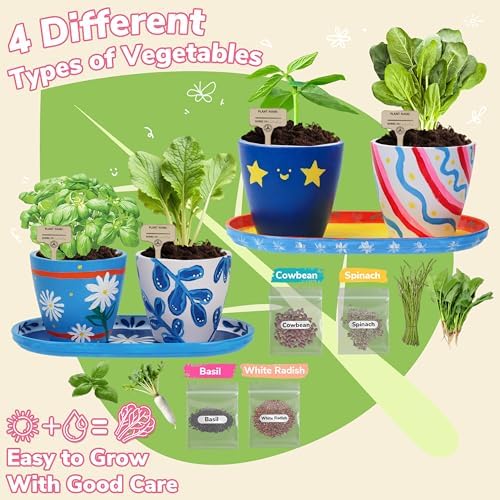 Paint & Plant Flower Gardening Kit with 4 Pots - Kids Gardening Set Ages 8-12, Spring Arts & Crafts Activities Kits, Educational Birthday/Easter Gifts for Boys & Girls Ages 5 6 7 9 10 11 - Image 3