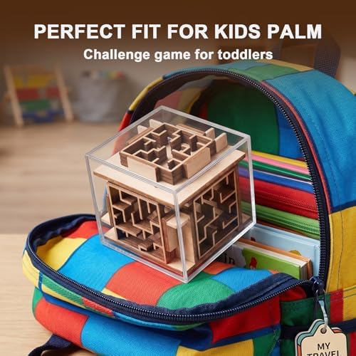 Fidget Brain Teaser Games for Kids: Wooden Puzzle Fidget Toy for Toddlers - Handheld Maze Puzzle Cube for Travel - 3D Labyrinth Game Road Trip Toys for Boys & Girls Ages 3-8 - Image 5