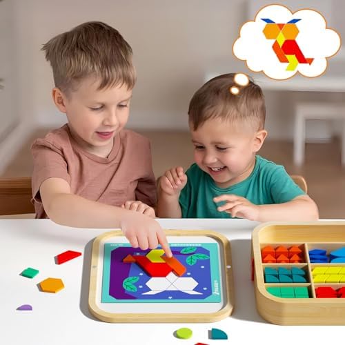 Wooden Magnetic Pattern Blocks Set with Cards, 288 PCS Montessori Tangram Puzzle Learning Toys for Toddlers 4-8, Educational STEM Gift for Kids Boys Girls 4 5 6 7 8 - Image 6