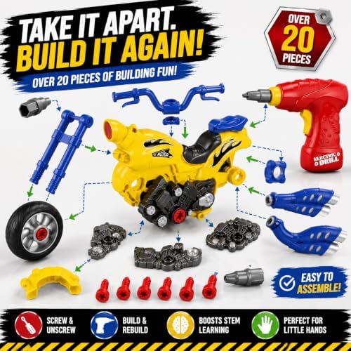 Take-Apart Motorcycle with Electric Drill, Lights, Sounds and 20+ Pieces - Image 4