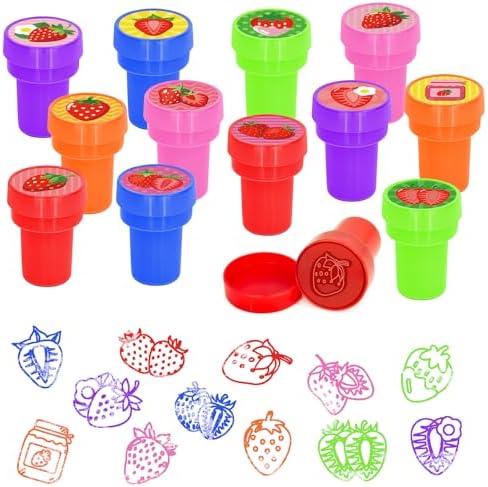 Cinrobiye 24 Pcs Strawberry Stampers Party Favors, Cute Fruit Pre Inked Stamps with 12 Sweet Berry Designs, Strawberry Birthday Party Supplies, Goodie Bag Fillers, Classroom Rewards, Carnival Prizes by Cinrobiye