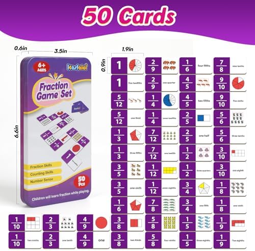Kasfalci Fraction Dominoes Set,Math Games for Kids,Math Manipulatives,Counting Toys,Learning Games,Preschool Learning Activities,Homeschool Supplies,Kindergarten Classroom Must Haves,1st 2nd 3rd Grade - Image 5