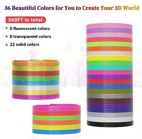 36 Colors 3D Pen PLA Filament Refills, 1.75mm High-Precision 3D Printing Pen Refills, 10 Feet Each (Total 360 Feet), Non-Toxic & Odorless, Works with Most 3D Pens (Not for 3Doodler) - Image 2
