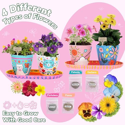 Paint & Plant Flower Gardening Kit with 4 Pots - Kids Gardening Set Ages 8-12, Spring Arts & Crafts Activities Kits, Educational Birthday/Easter Gifts for Boys & Girls Ages 5 6 7 9 10 11 - Image 3