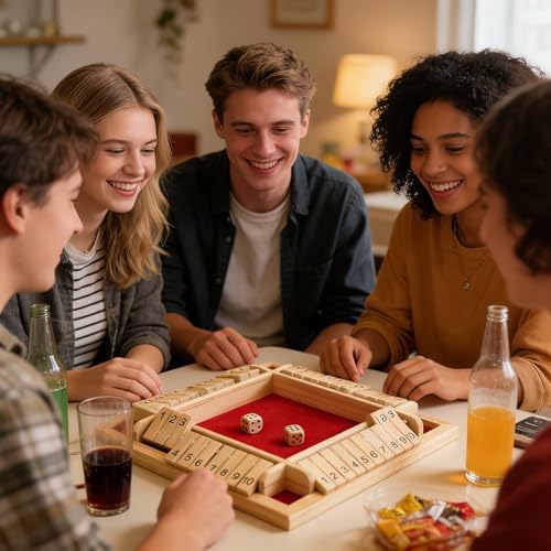 Shut The Box Game 2-4 Players Classic Dice Board Game 10 Numbers Table Math Games Traditional Wooden Family Game for Night Pub Bar Classroom Travel Improves Mathematical Skills (Red) - Image 6