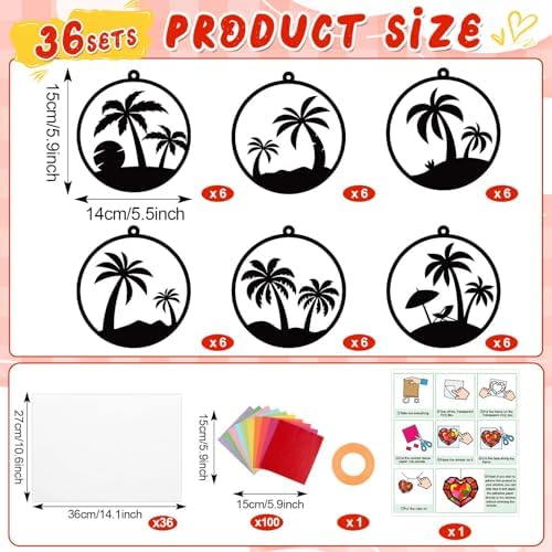 Qyeahkj 36Set Tropical Palm Tree Suncatchers Crafts Kit for Kids - Image 2