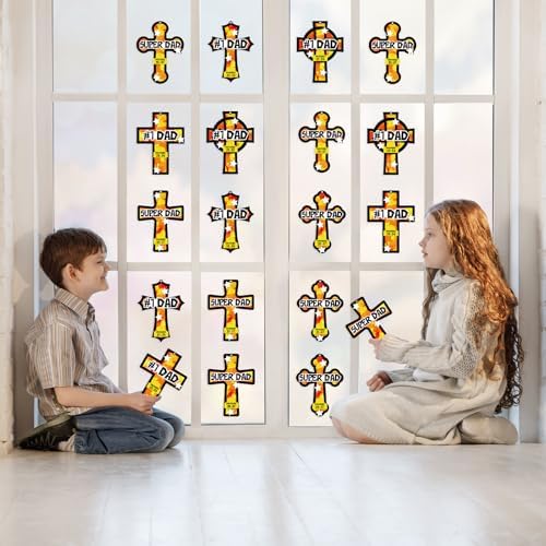 Renbuzhu 36PCS Fathers Day Crafts Bulk: Father's Religious Paper Suncatchers, Christian Sunday School Classroom Activity DIY Kits Gifts Decorations, Window Stained Glass Effect Art Supplies - Image 6