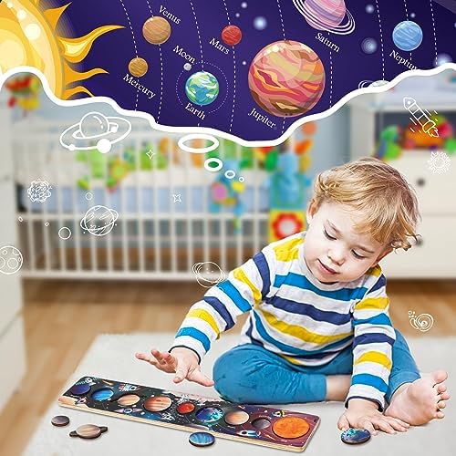 Zeoddler Solar System Toys for Kids 3-6, Wooden Space Puzzle for Kids, Planets for Kids, Preschool Learning Activities, Gift for Boys, Girls - Image 2