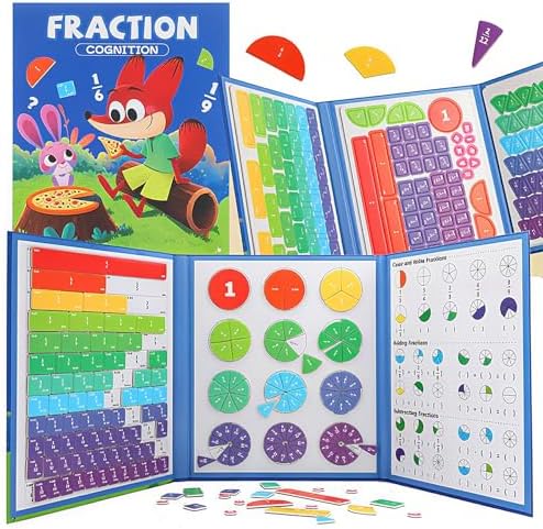 Magnetic Fraction Playook for Kids with 152 Pcs Fractions Magnets Tiles and Disc Set, Math Demonstration Book Learning Toys Fraction Manipulatives for Toddlers by Unknown