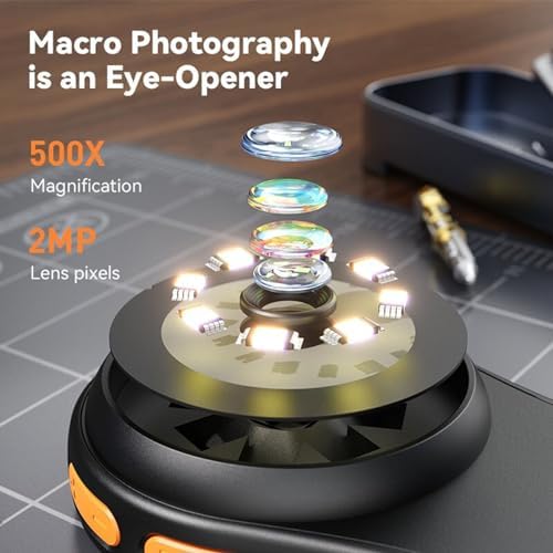 500X Handheld Digital Microscope Portable Magnifying Glass with 2.0 Inch Screen and 8 LED Lights for Kids and Adults 500X Handheld Digital Microscope Portable Magnifying Glass (Black) - Image 6