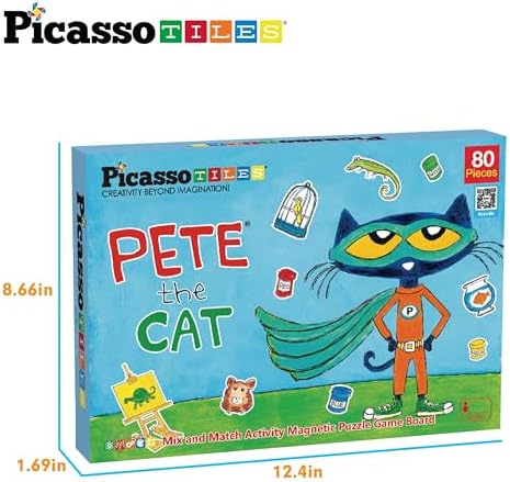 PicassoTiles Pete The Cat 80pc Magnetic Board Game Puzzle Playset Reusable Mix & Match Cartoon Toy with Storytelling, STEM Learning Activity Book and Storage Educational Kids Toys for Ages 3+ PTC02 - Image 6