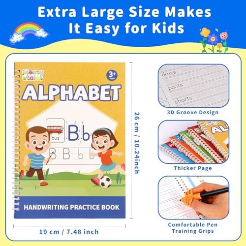 Magic Grooved Handwriting Practice Book for Kids Ages 3-8, Reusable Tracing Workbooks with Auto-Disappearing Ink, Preschool Learning Activities for Toddlers-Gifts for Children - Image 4