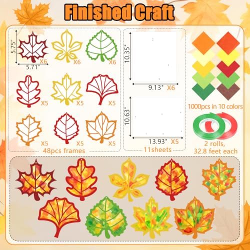 Renbuzhu 48PCS Fall Crafts Bulk: Leaves Pumpkins Paper Suncatchers DIY Kit for Autumn Thanksgiving Activities Decorations, Window Stained Glass Effect Art Supplies(Colorful Style) - Image 3