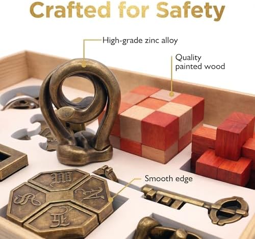 9PCS Metal Brain Teaser Puzzle Set, 3D Disentanglement Interlocking IQ Brain Puzzles for Adults & Teens, Fidget Desk Toy, Stress Relief Gift for Birthday, Christmas, Holiday & Family Party - Image 4
