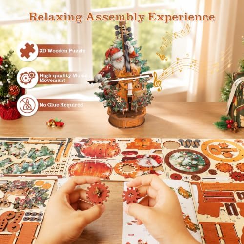 3D Wooden Puzzles for Adults, Christmas Cello Music Box, DIY Cello Model Kit with Base, Wooden Jigsaw Puzzle Desk Home Decor Birthday Puzzle Lover Gifts for Women Men - Image 5