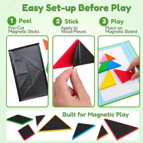 BenBen Magnetic Tangram Puzzle, Wooden Travel Toys Ages 4-8 8-12 - Image 5