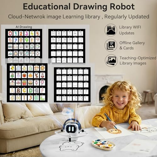 AI Drawing Robot for Kids, 10000+ Free AI-generated Images,Regularly Updated Image Library,Educational Learning Toys for Boys & Girls Ages 3-8 ,AI Enlightenment Painting Toy for Birthday Gift (Black) - Image 4