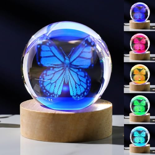 3D Butterfly Gifts for Women - Crystals Ball 60mm - Butterfly Figurines Decor Glass Animals Figurine - Keepsake Paperweight by Unknown