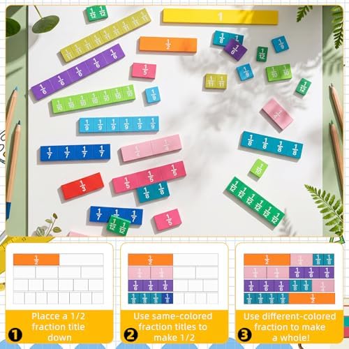 24 Sets Sayglosy Fraction Tile Manipulative for Math Classroom, Muted Color - Image 4