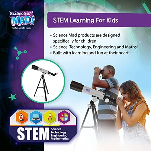 Science Mad 50mm Astronomical Telescope for Kids - Learn Astronomy and the Universe with Fun - Features Portable, 50mm Lens, Tripod and Mount, 18x and 90x Magnification, 6+ Years - Image 5