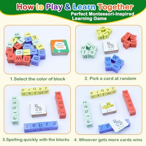 Spelling Games for Kids Ages 3-6, CVC Word Matching Letter Game, Phonics Learning Toy with 54 Flash Cards for Preschool Boys Girls - Image 6