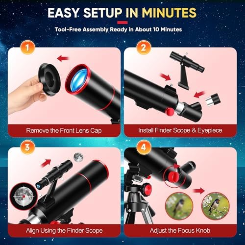 HETEKAN Telescope for Kids & Adults，80mm Aperture 500mm Portable Refractor - Image 4