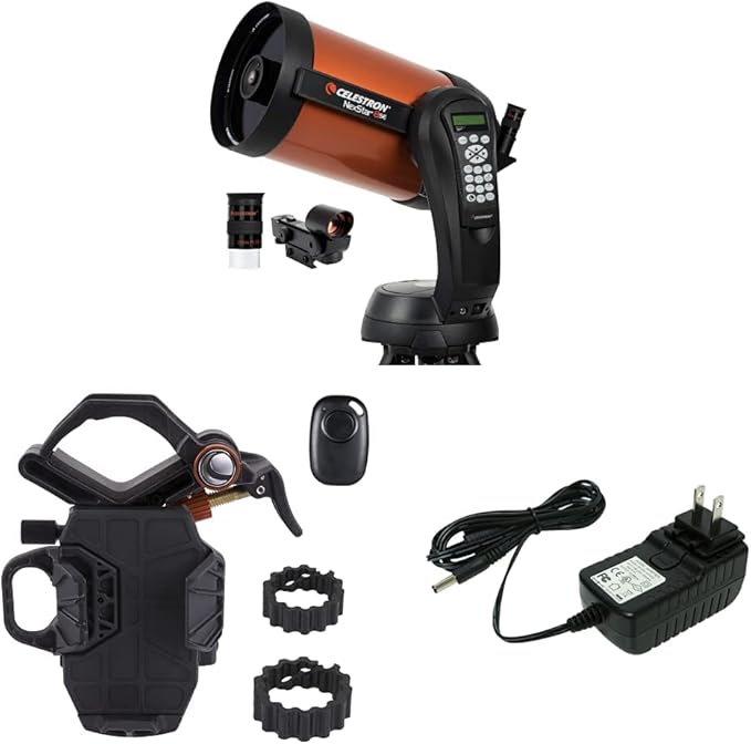 Celestron - NexStar 8SE Telescope - 8-Inch & NexYZ DX Kit - 3-Axis Universal Smartphone Adapter & 18778 AC Adapter (Black)