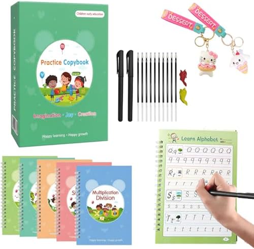 Magic Grooved Writing Practice for Kids Age 3-5 - Grooved Writing Books for Kids 3-5 - Reusable Handwriting Workbooks - Preschool Tracing Books, Disappearing Ink Pens & Grips - Great Gifts for Kids by Unknown