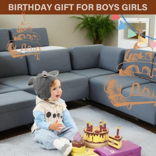 Pretend Play Food for Toddlers 2-5,Wooden Birthday Fake Cake Toy - Image 6