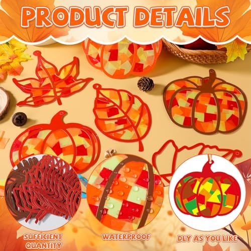 Qyeahkj 36 Set Fall Leaves and Pumpkin Suncatchers Crafts Kit for Kids - Image 3