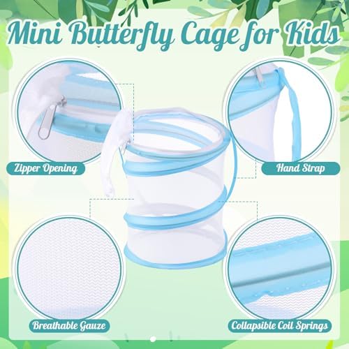 8 Sets Mini Butterfly Cage for Kids with Magnifier and Tweezer Butterfly Catching Kit Outdoor Explorer Kit Butterfly Habitat Net Insect Mesh Cages Butterfly Enclosure Bug Pop Terrarium up - Image 3