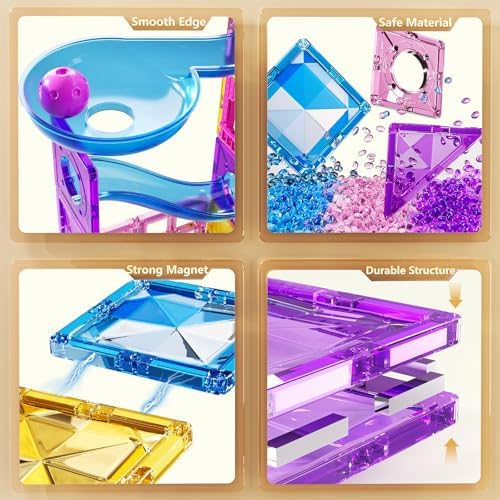 Magnetic Tiles Educational Toys, 50PCS Magnetic Blocks Building Set with Marbles Run for Kids Ages 4-8, Magnet Tiles STEM Learning & Sensory Toys for Girls Boys Perfect Preschool Toy for Toddlers 3-5 - Image 3