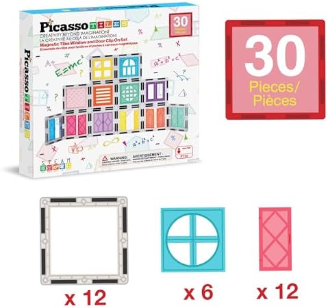 PicassoTiles Window and Door Clip On Magnetic Blocks Magnet Tiles Magnets Building Tile Construction Toy Set STEM Education Toys Learning Kit Stacking Block Playset Boys & Girls Age 3+ PT30 - Image 3
