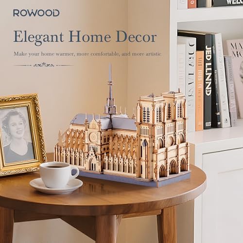 Rowood 3D Puzzles for Adults,Wooden Architecture DIY Model Kit Building Set for Adults, Notre-Dame de Paris Cathedral and Castle Collection,Birthday for Women Friends - Image 2