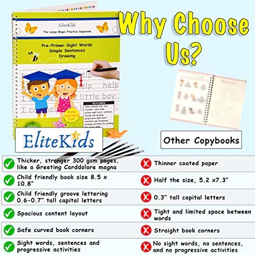 Teacher Designed Reusable Kindergarten Sight Words-EliteKids Large Magic Practice Copybook For Kids- Handwriting practice Letter Tracing Books for Kids Ages 3-5, Handwriting workbook for kids - Image 6
